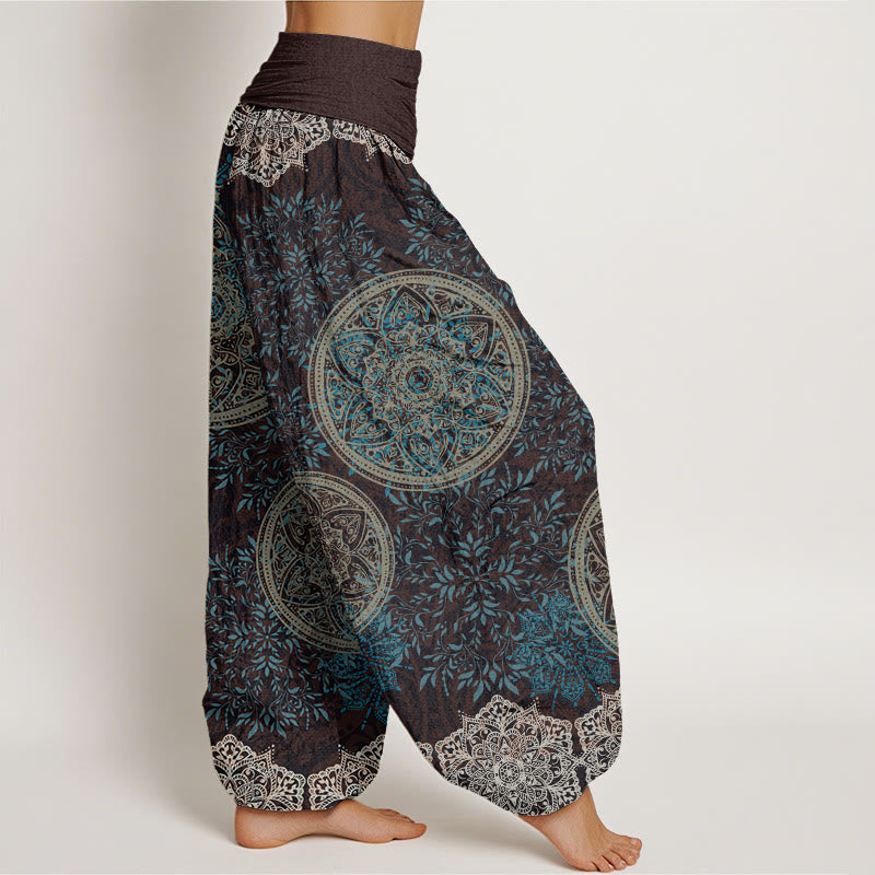 Mandala Pattern Leaves Women's Elastic Waist Harem Pants