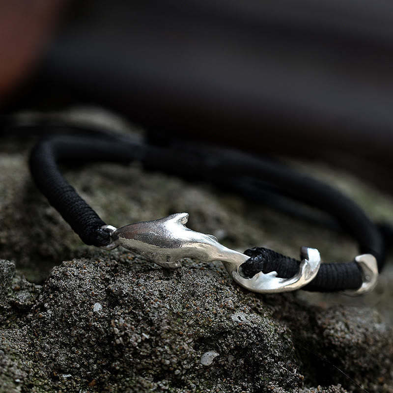 999 Sterling Silver Shark Black Wax Rope Protection Bracelet