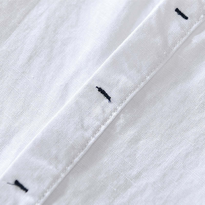 Causal Simple Design Short Sleeve Cotton Linen Half Button Men's Shirt