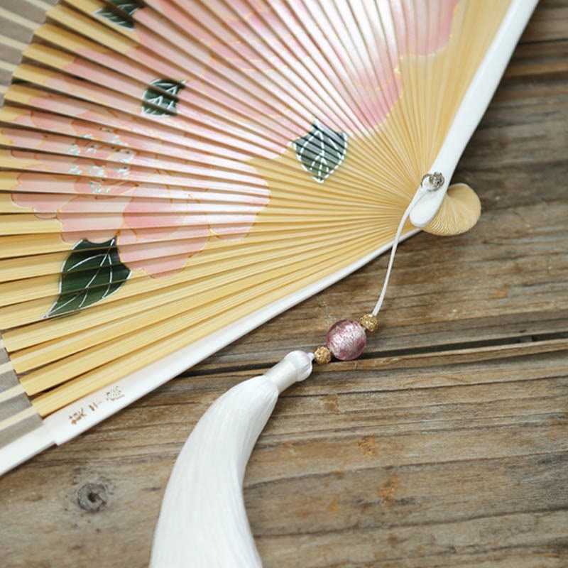 Peony Flowers Silk Handheld Bamboo Folding Fan