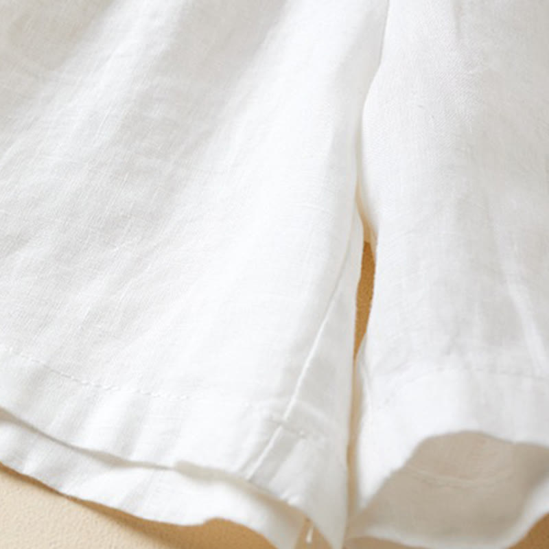 Solid Color Two Buttons Lace-up Cotton Linen Women's Shorts With Pockets