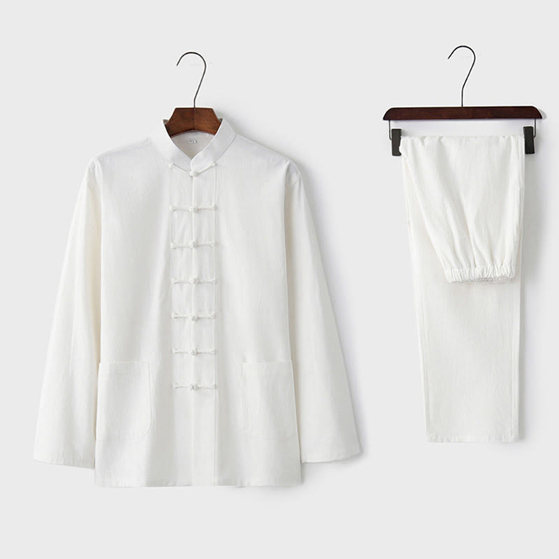 Frog-Button Tang Long Sleeve Shirt Pants Men's Suit