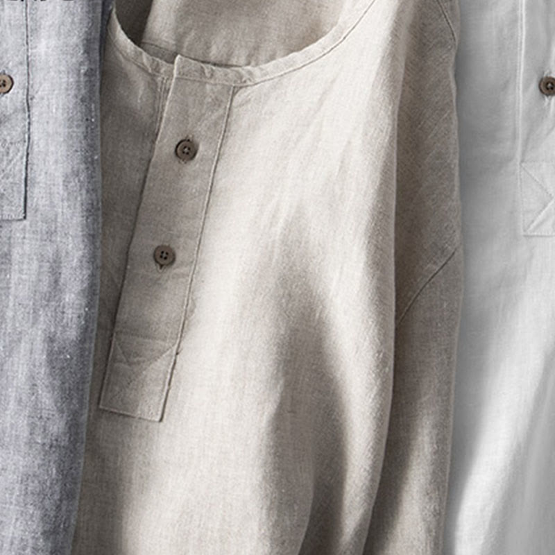 Solid Color Long Sleeve Button Shirt Linen Men Clothing