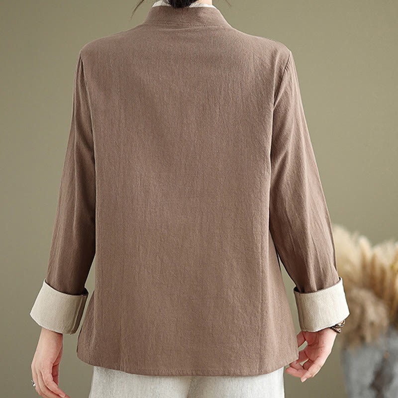 Fall Solid Color Hanfu Long Sleeve Lace Up Women's Shirt