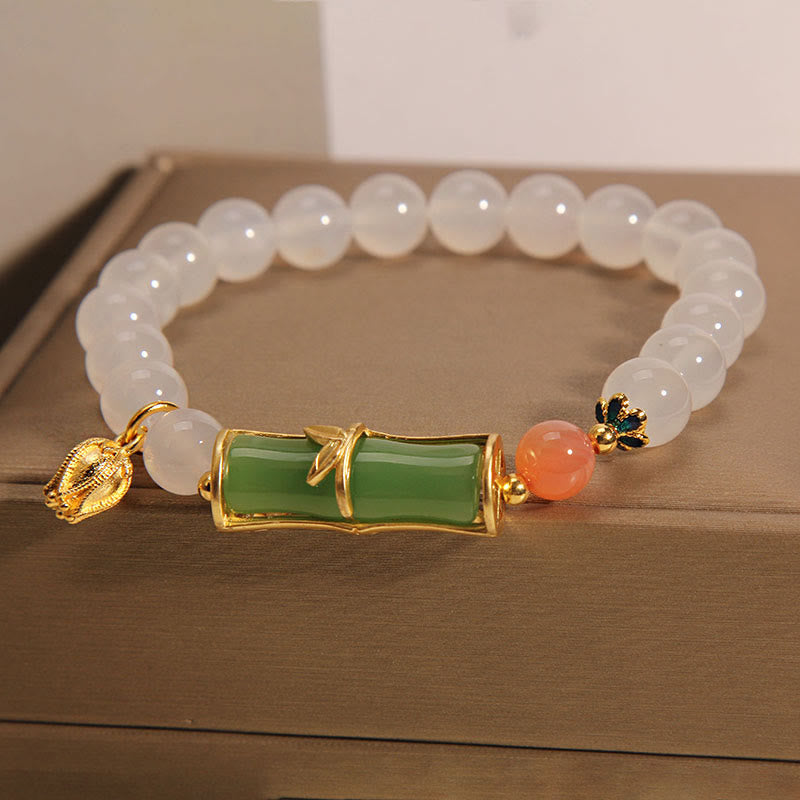 Natural White Agate Jadeite Bamboo Beads Positivity Bracelet