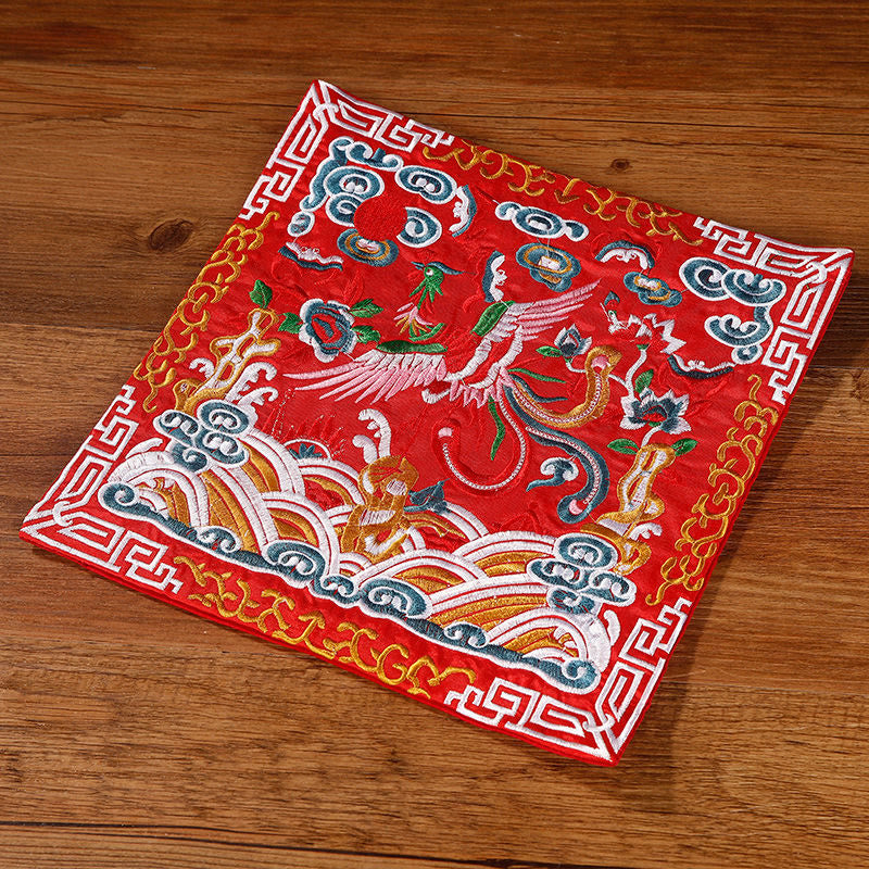 Crane Phoenix Dragon Kirin Embroidered Cup Mat Pad Tea Cup Coaster Square Kung Fu Tea Mat