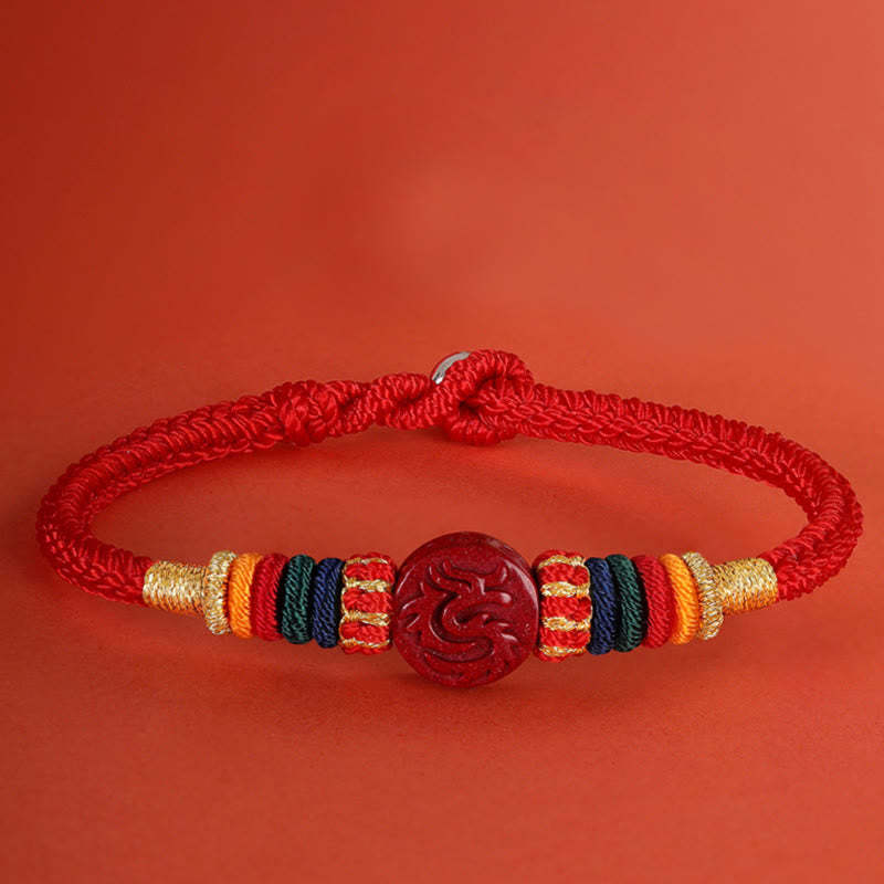 Year of the Dragon 925 Sterling Silver Chinese Zodiac Cinnabar Auspicious Matches Blessing Bracelet