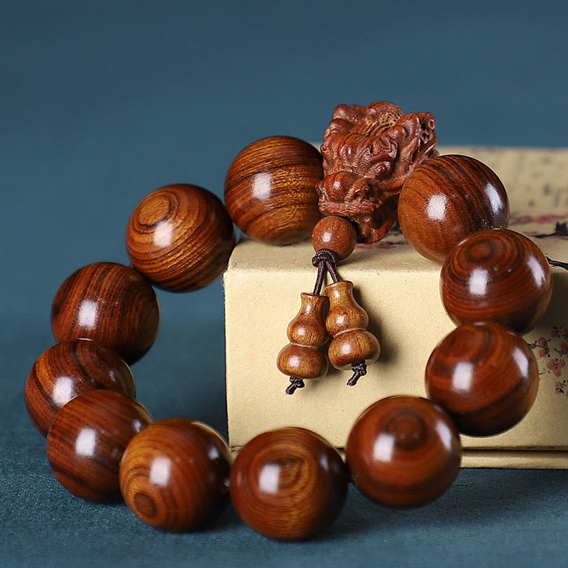 Rosewood Green Sandalwood Small Leaf Red Sandalwood Agarwood Dragon Carved Protection Bracelet