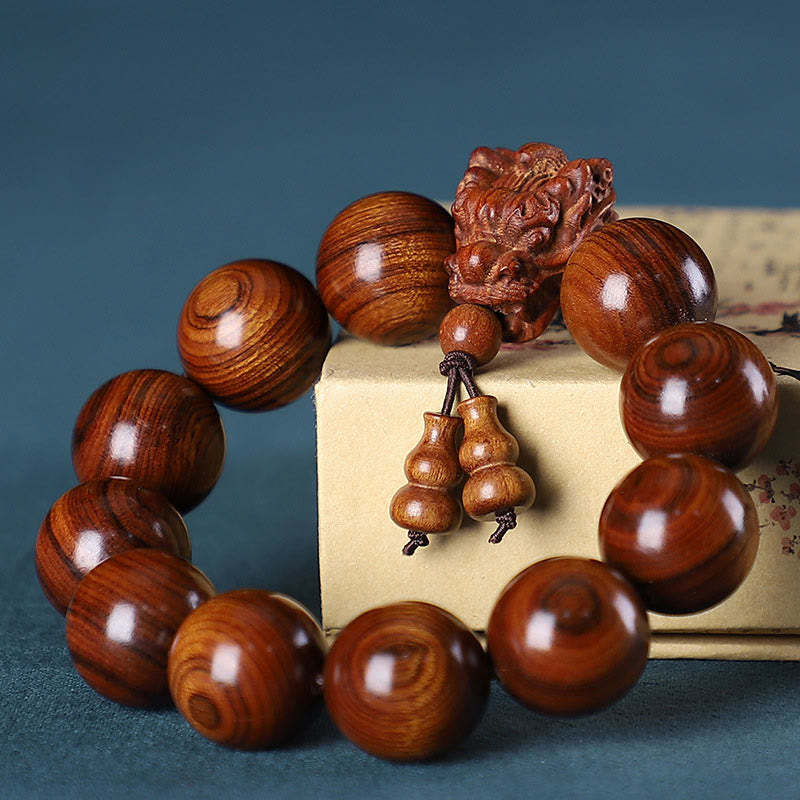 Rosewood Green Sandalwood Small Leaf Red Sandalwood Agarwood Dragon Carved Protection Bracelet