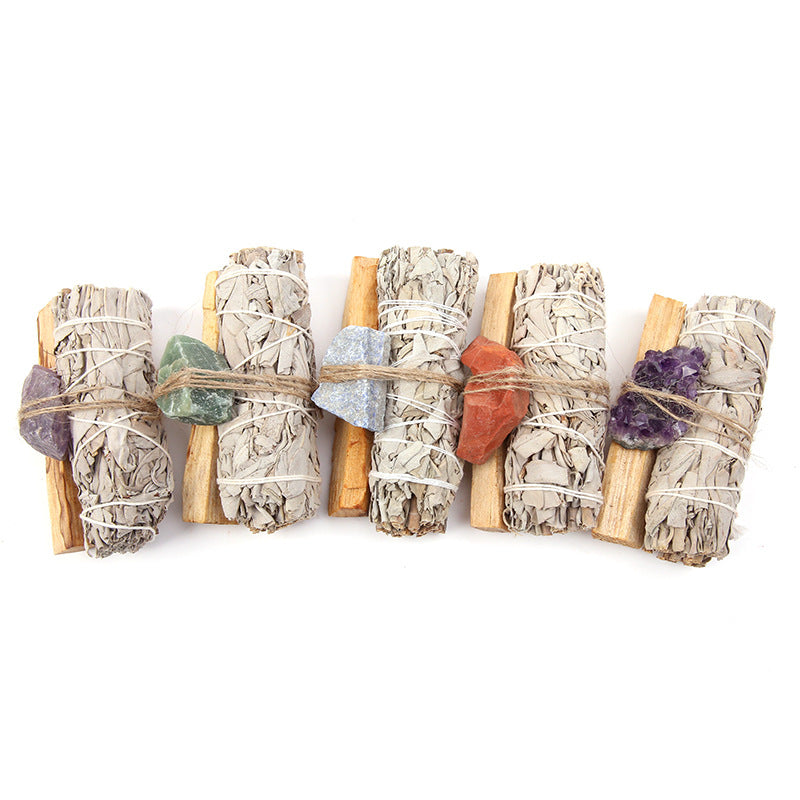 Natural Palo Santo Amethyst Green Aventurine Crystal White Sage Smudge Purify Altar Set Spiritual Supplies