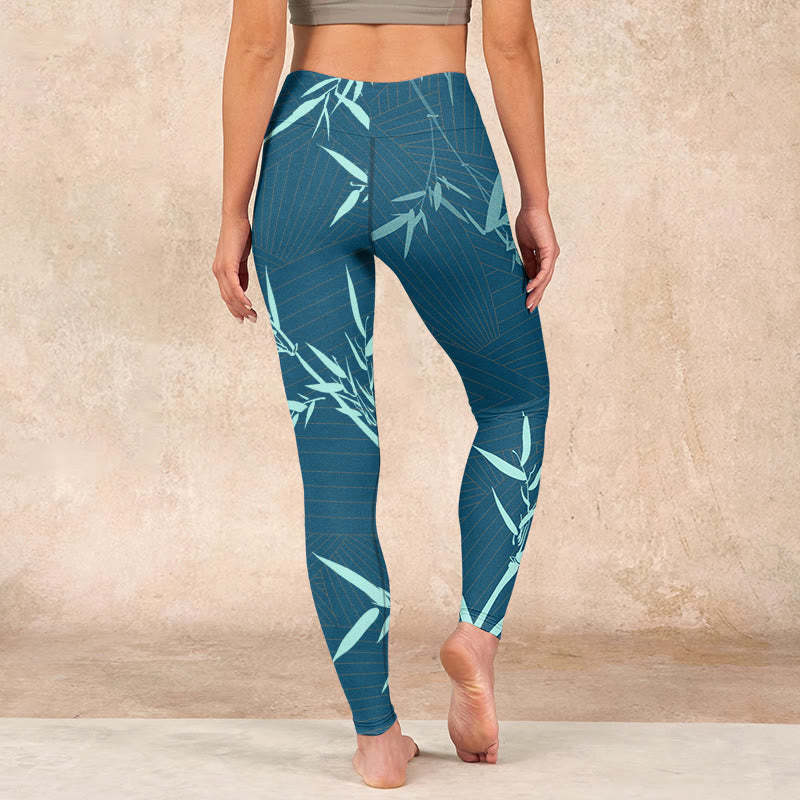 Lush Turquoise Bamboo Panda Pattern Gym Leggings Women's Yoga Pants