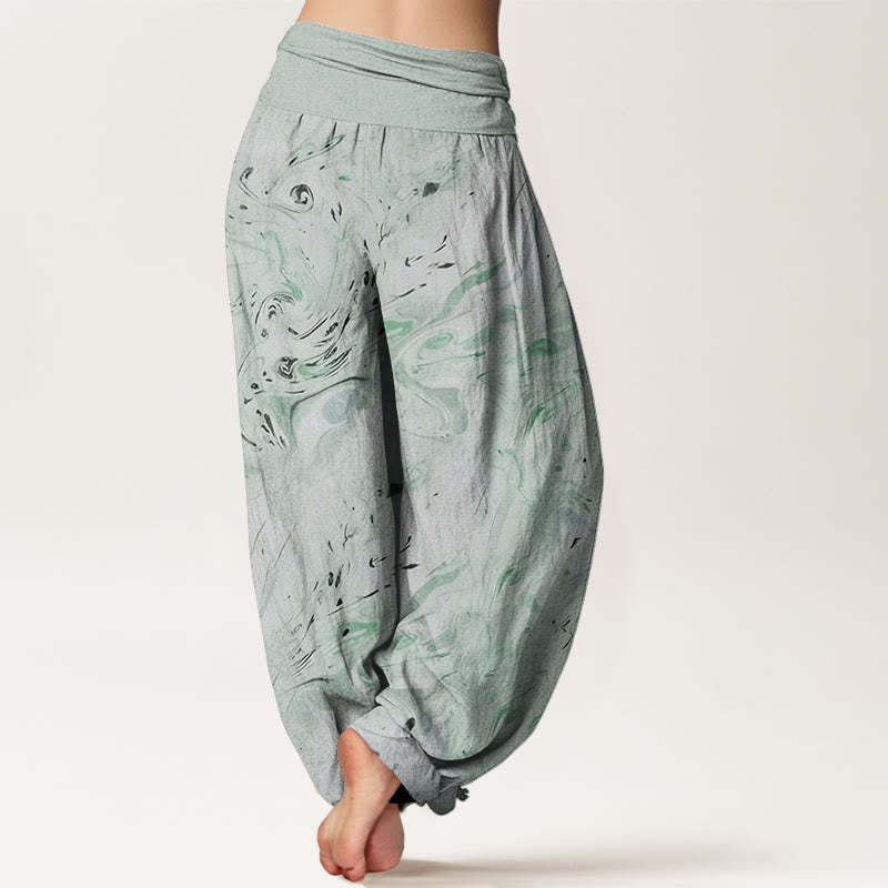 Flow Wind Pattern Women's Elastic Waist Harem Pants