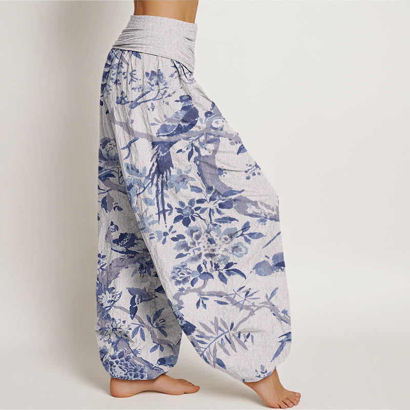 Birds Branches Flowers Pattern Women's Elastic Waist Harem Pants