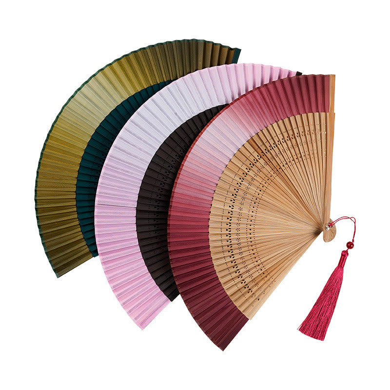 Solid Color Gradient Hollow Engraved Handheld Bamboo Folding Fan