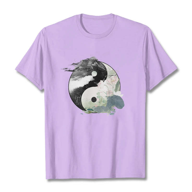 Yin Yang Lotus Leaf Ink Painting Cotton Tee T-shirt