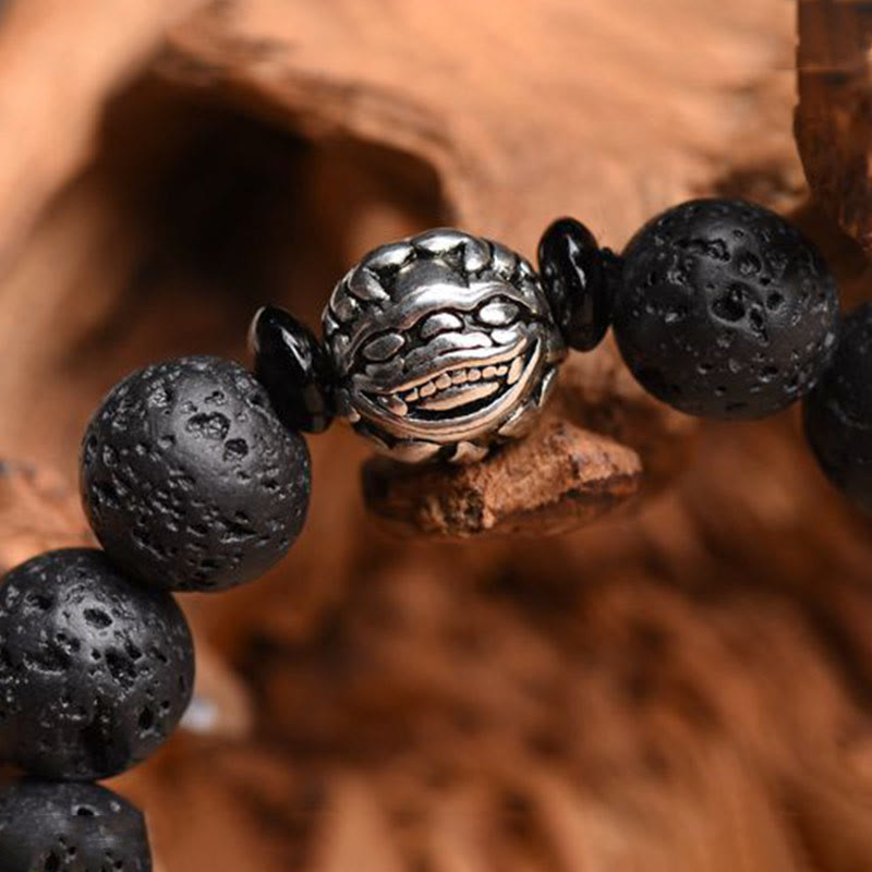 Lava Rock Beads White Copper PiXiu Wealth Bracelet