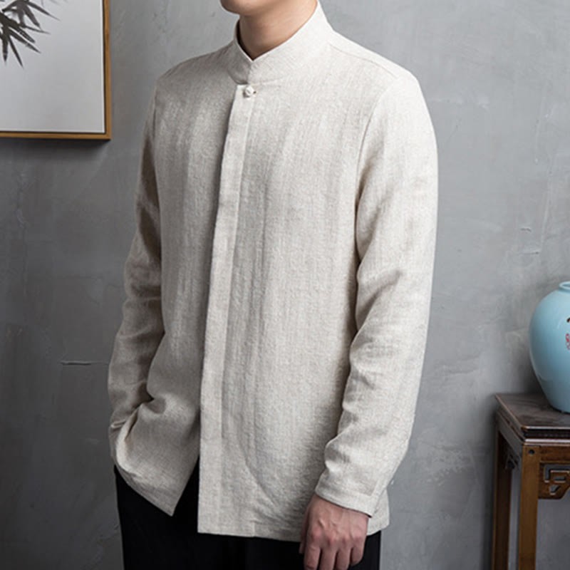 Solid Color Chinese Tang Suit Cotton Linen Jacket Men Clothing