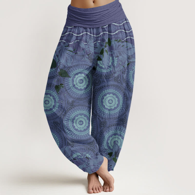 Circular Mandara Leaves Women's Elastic Waist Harem Pants