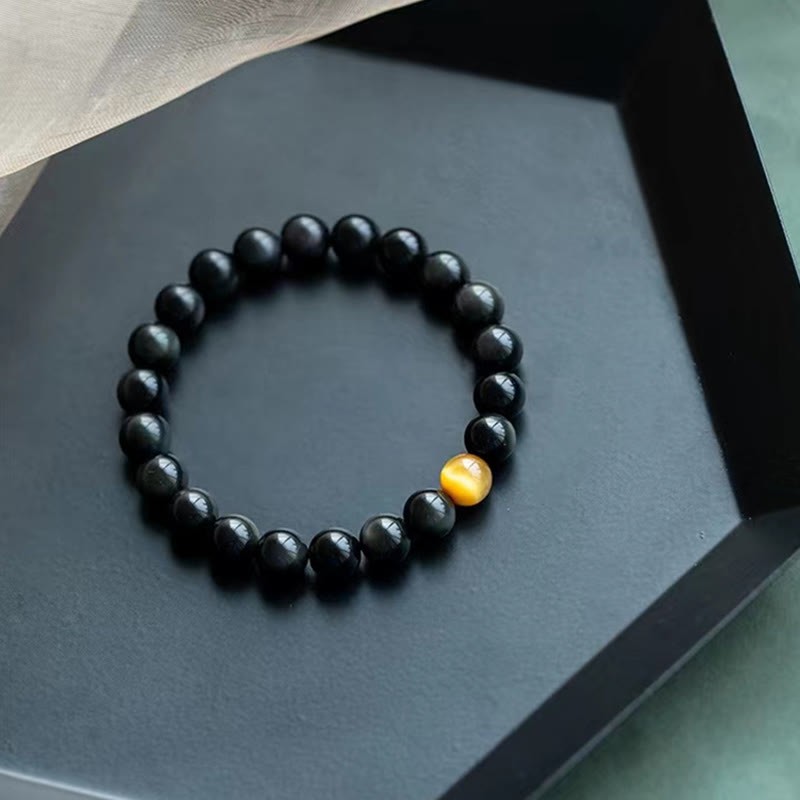 Natural Rainbow Obsidian Tiger Eye Positive Love Bracelet