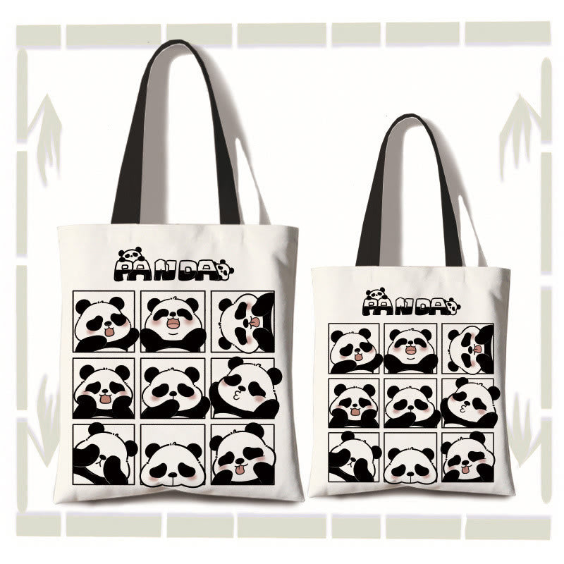 Large Capacity Handmade Canvas Cute Panda Commuter Shoulder Bag Shopping Bag