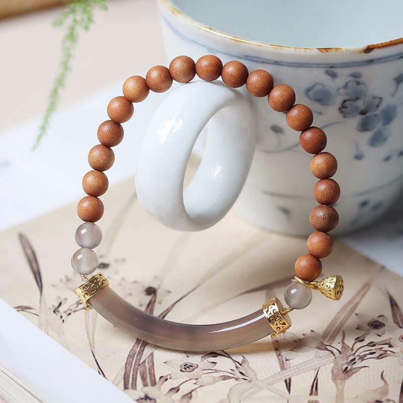 Sandalwood Gray Agate Chalcedony Cuff Half Bracelet Bangle