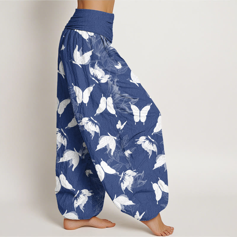 Casual Flying Butterfly Leaf Pattern Women's Elastic Waist Harem Pants