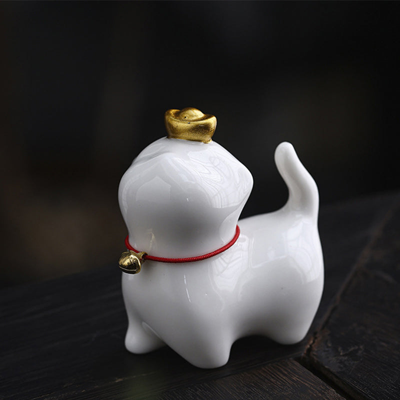 Mini Lucky Cat Ingot Tea Pet Ceramic Home Desk Figurine Decoration