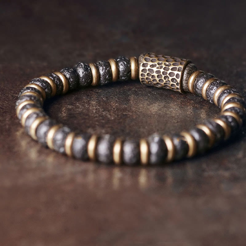 Vintage Lava Rock Beads Calm Copper Bracelet