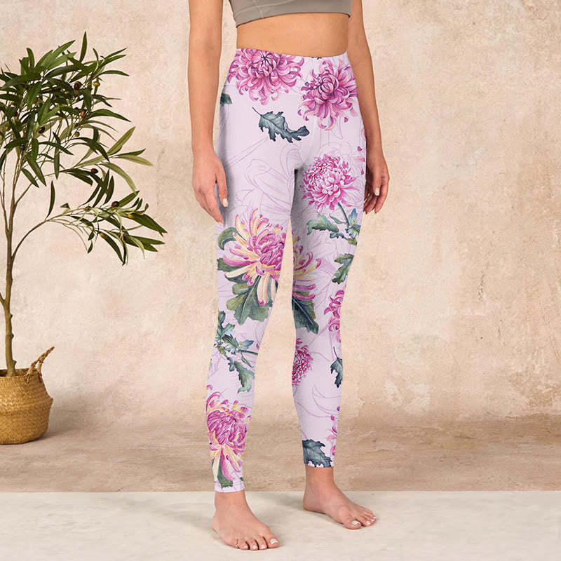 Pink Chrysanthemum  Gym Leggings Women's Yoga Pants