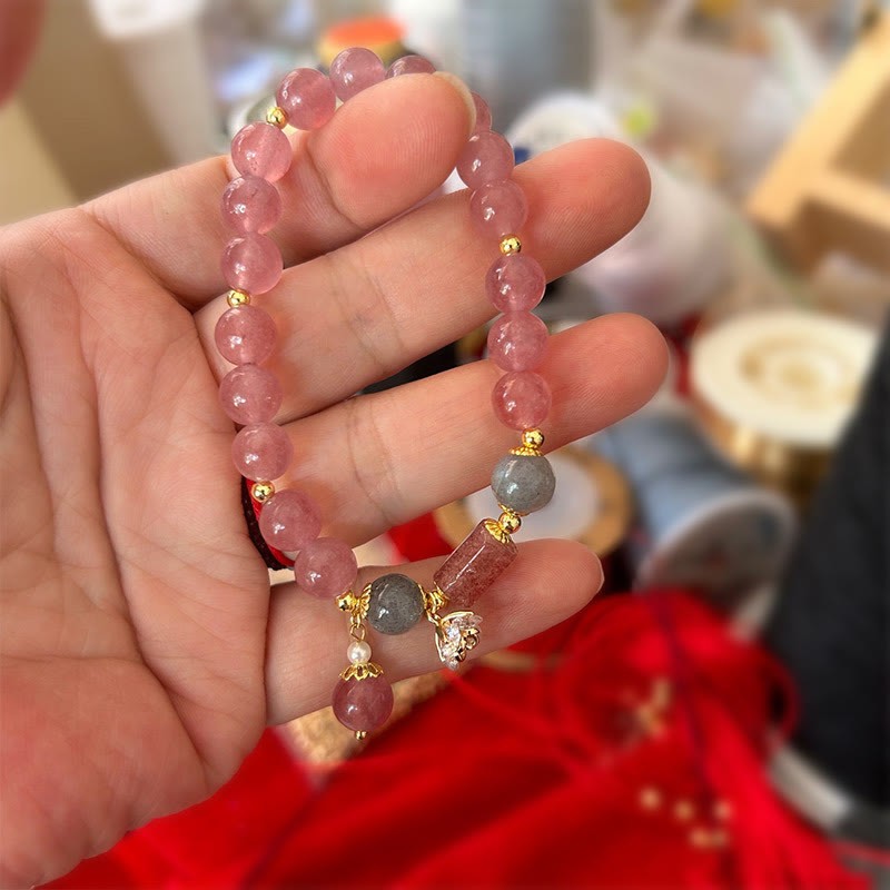 Natural Strawberry Quartz Zircon Flower Positive Charm Bracelet