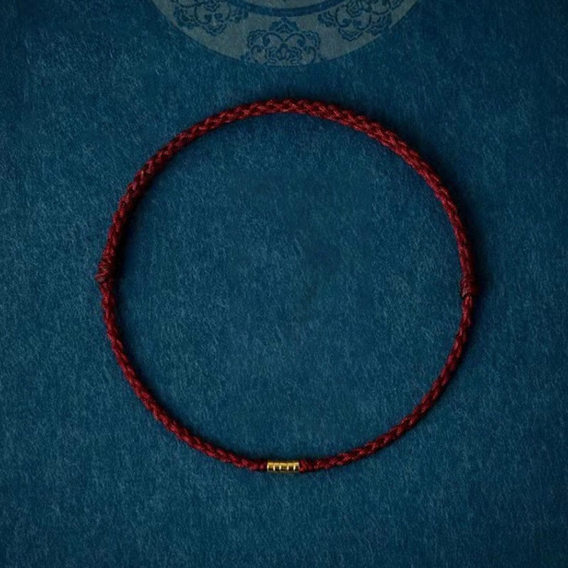 925 Sterling Silver Lucky Golden Bead Braided String Bracelet Anklet
