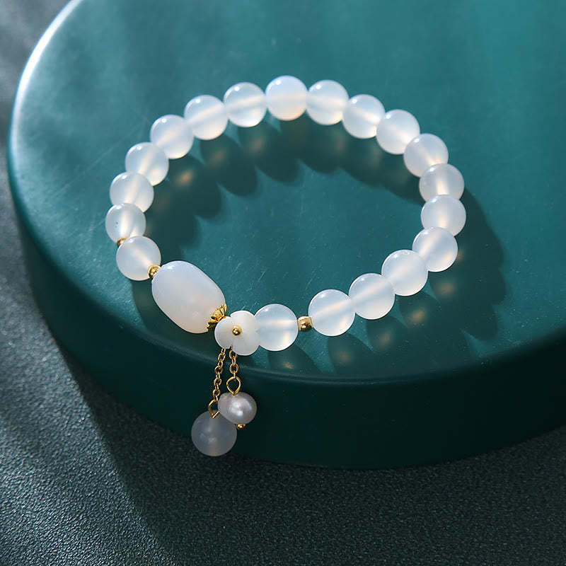 White Agate Pearl Flower Luck Bracelet