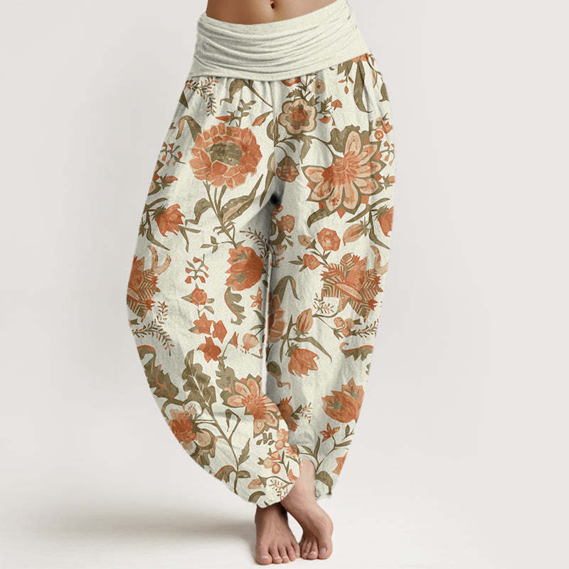 Sunflower Pattern Women's Elastic Waist Harem Pants