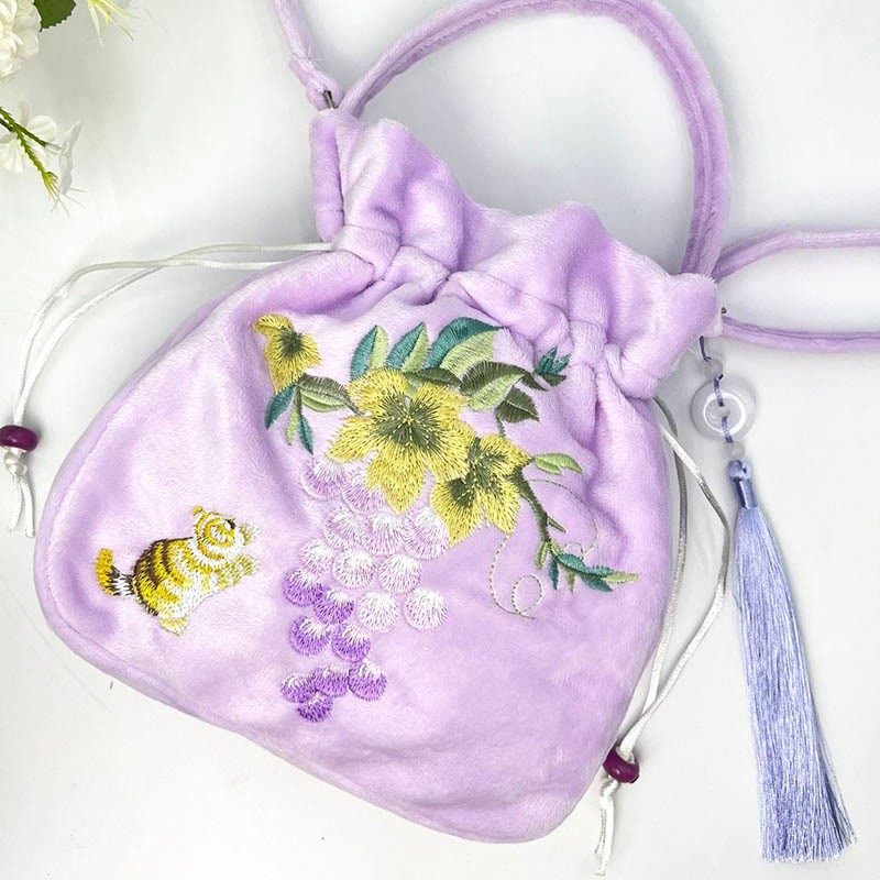 Embroidered Osmanthus Peony Grape Cat Cotton Linen Tote Crossbody Bag Shoulder Bag Handbag