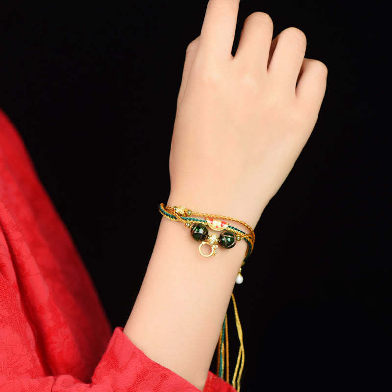Tibetan Handmade Rope Liuli Glass Bead Braided Multilayered Healing Bracelet