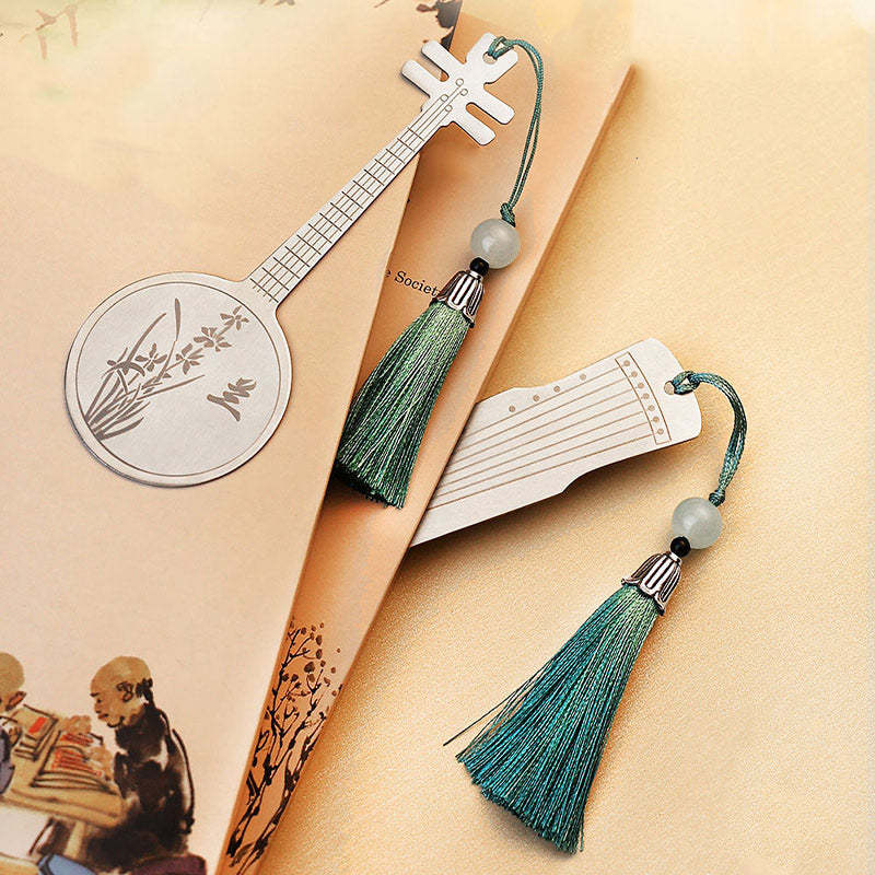 Classical Musical Instruments Pipa Guzheng Guqin Ruan Metal Bookmarks Tassel With Gift Box