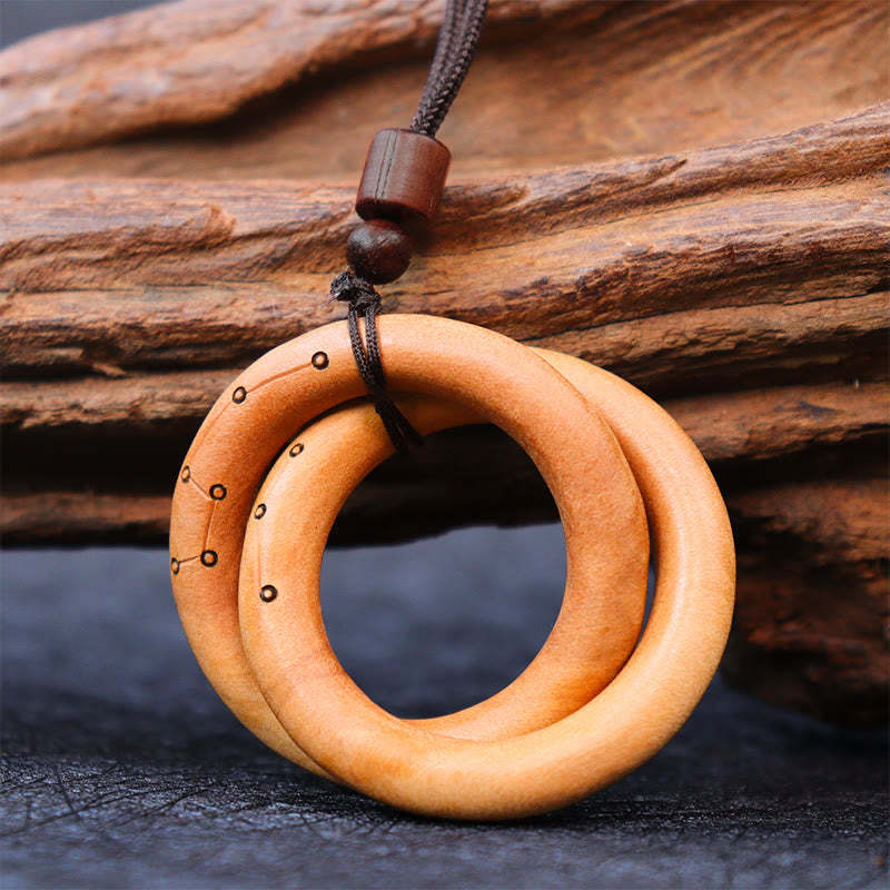 Jujube Wood Taoist Yin Yang Ring Qiankun Circle Luck Ward Off Evil Spirits Necklace Pendant
