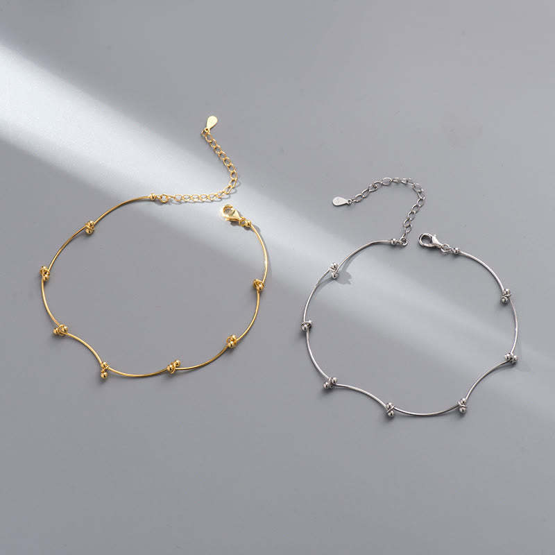 925 Sterling Silver Simple Wave Shape Protection Anklet