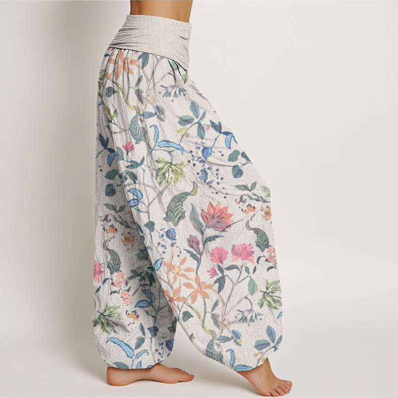 Floral Leaf Vine Design Women's Elastic Waist Harem Pants