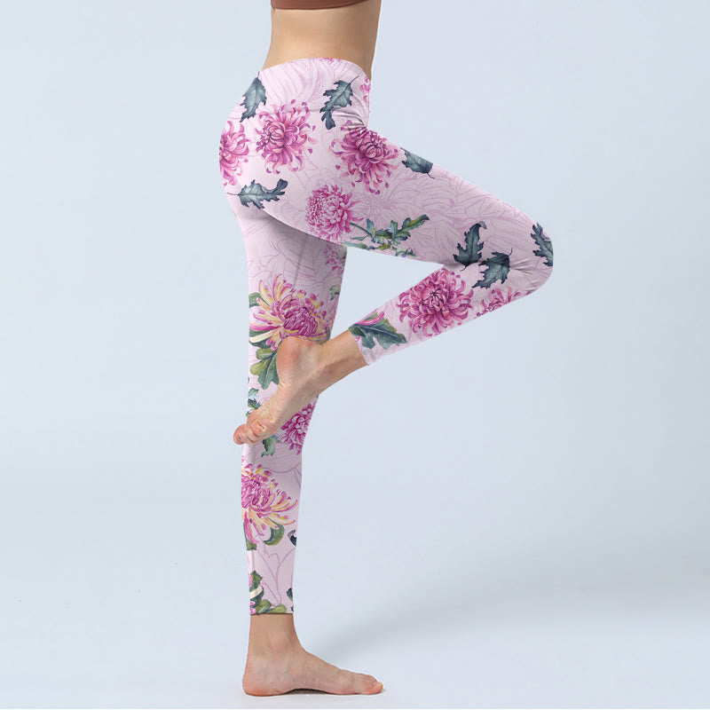Pink Chrysanthemum  Gym Leggings Women's Yoga Pants