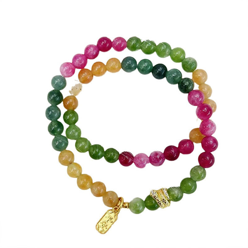 Tourmaline Gold Plated Copper Peace And Joy Safe Plate Year of the Snake Double Wrap Bracelet
