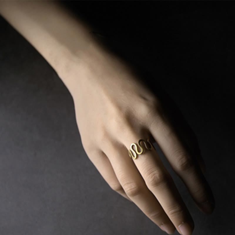 Simple Curved Brass Design Copper Luck Wealth Adjustable Ring