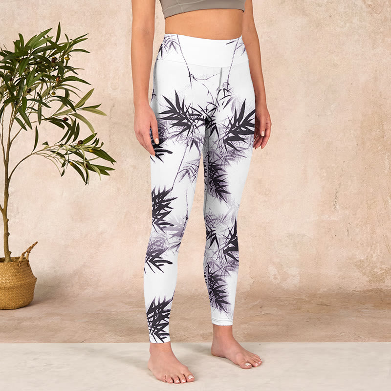 White Black Bamboo Exercise Leggings Women's Yoga Pants