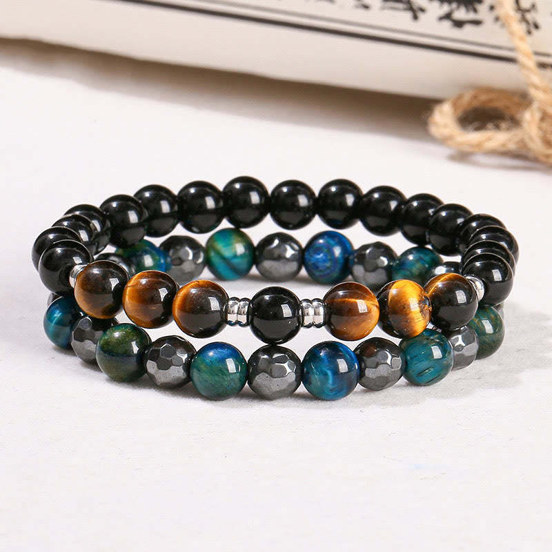 2Pcs Hematite Tiger Eye Blue Tiger Eye Powerful Bracelet Set