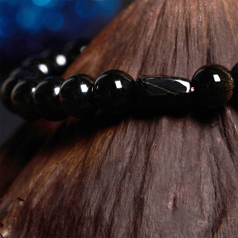 Gold Sheen Obsidian Black Tourmaline Wealth Bracelet
