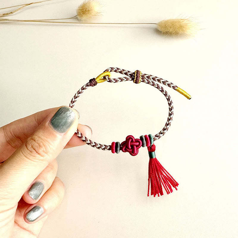 Colorful String Peach Blossom Knot Tassels Protection Bracelet