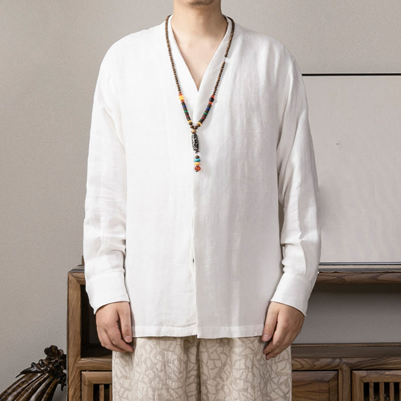 V-Neck Men's Linen Long Sleeve Shirt Zen Clothing