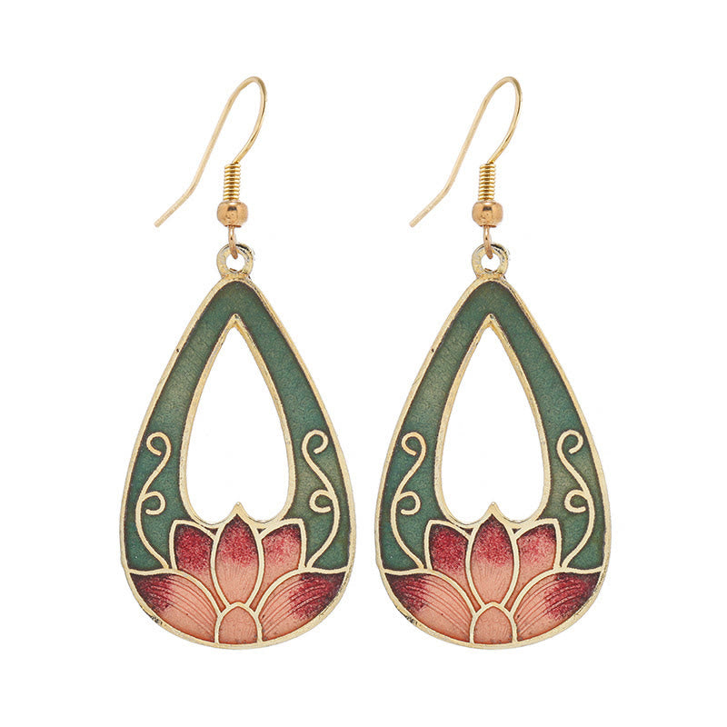 Lotus Butterfly Flower Alloy Copper Enlightenment Drop Earrings