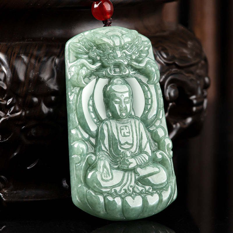 Tathagata mystic zen Dragon Jade Amulet Serenity String Necklace