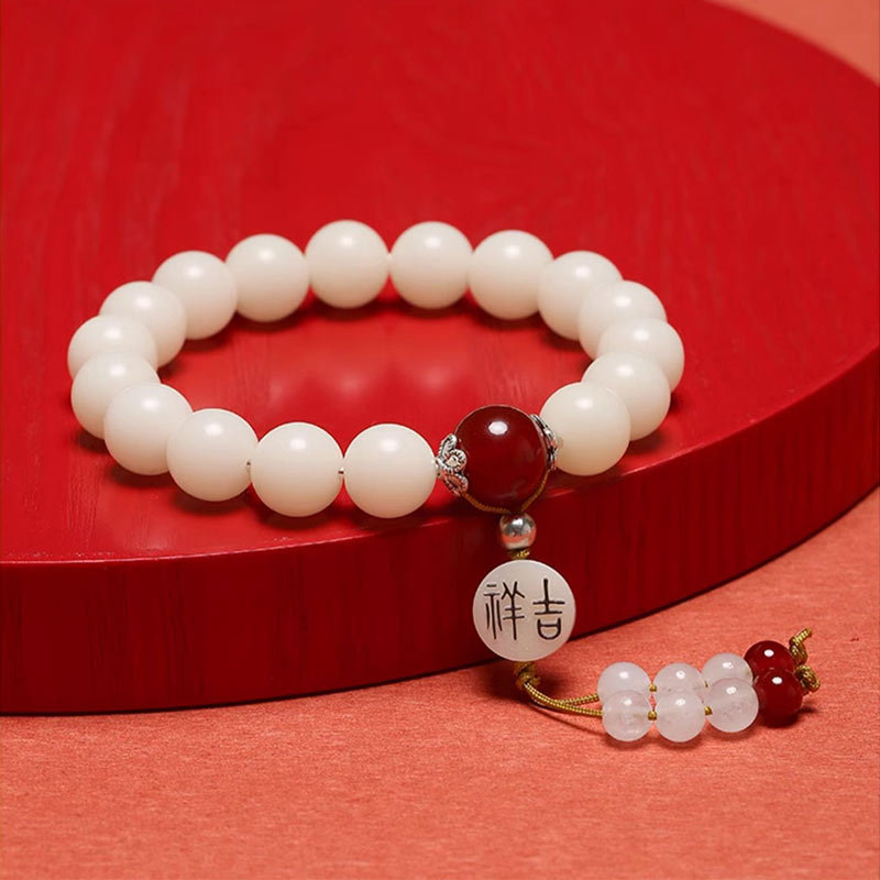 Bodhi Seed Red Agate Black Obsidian Pink Crystal Rutilated Quartz Peace Wrist Mala Bracelet